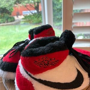 Nike Red and Black Fuzzy Loafers